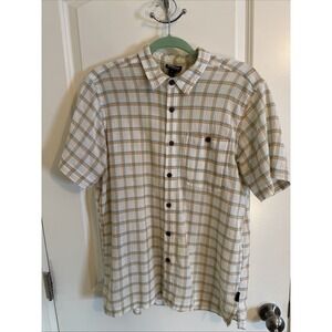 Mess Patagonia A/C Short Sleeve Shirt Organic Cotton Cream Plaid Sz Medium